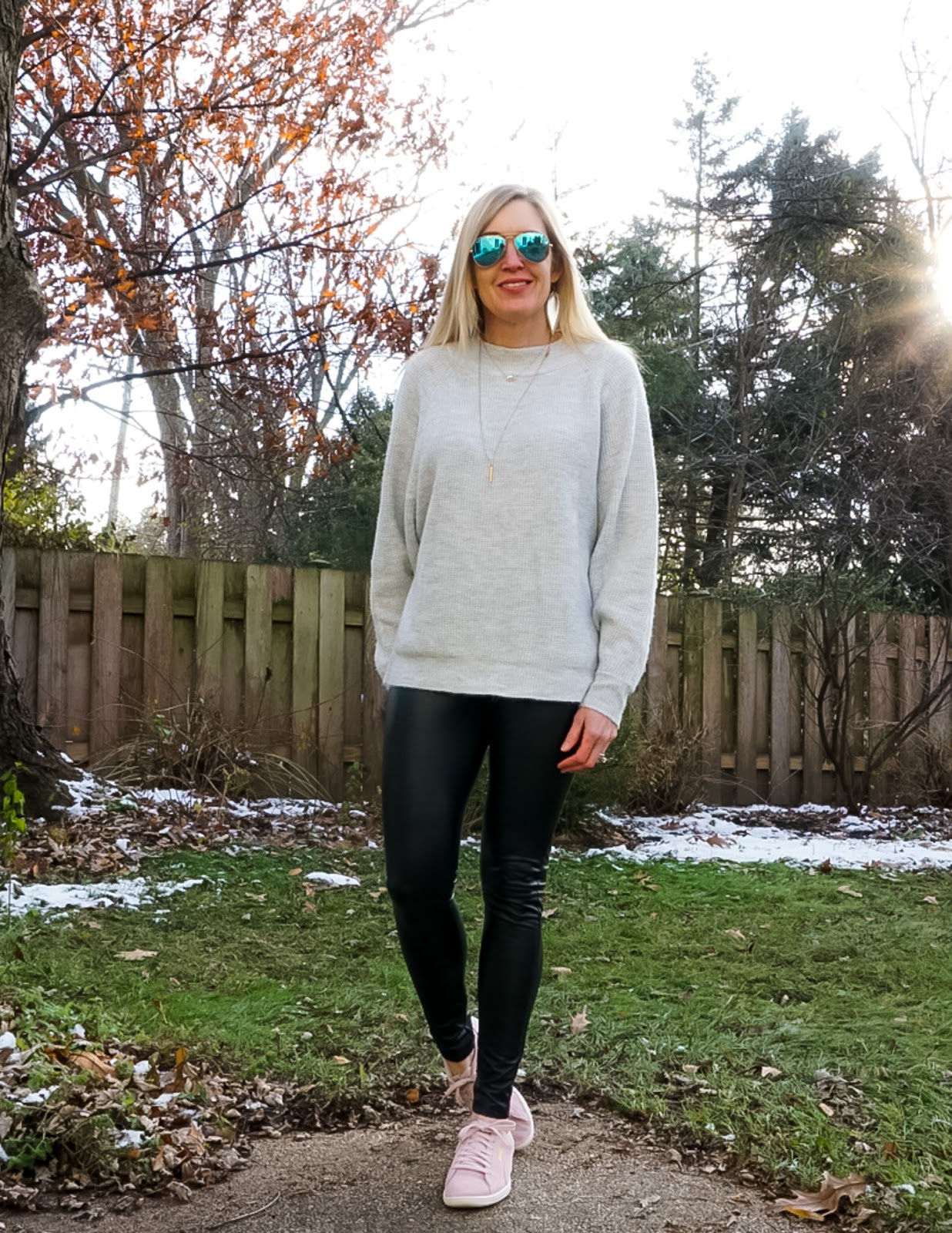 Faux Leather Leggings Sneakers Doused in Pink